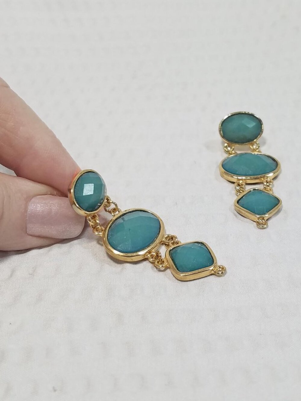 Signed Style & Co. Teal Geometric Gold Tone Chained Tile Dangle - Earrings NWT
